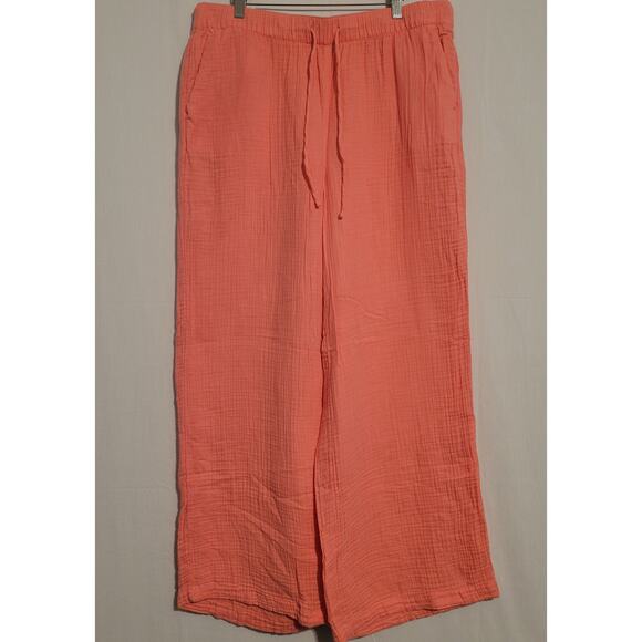 LOFT Pants - LOFT women's XL pink 100% cotton lightweight gauzy wide leg pull-on pants